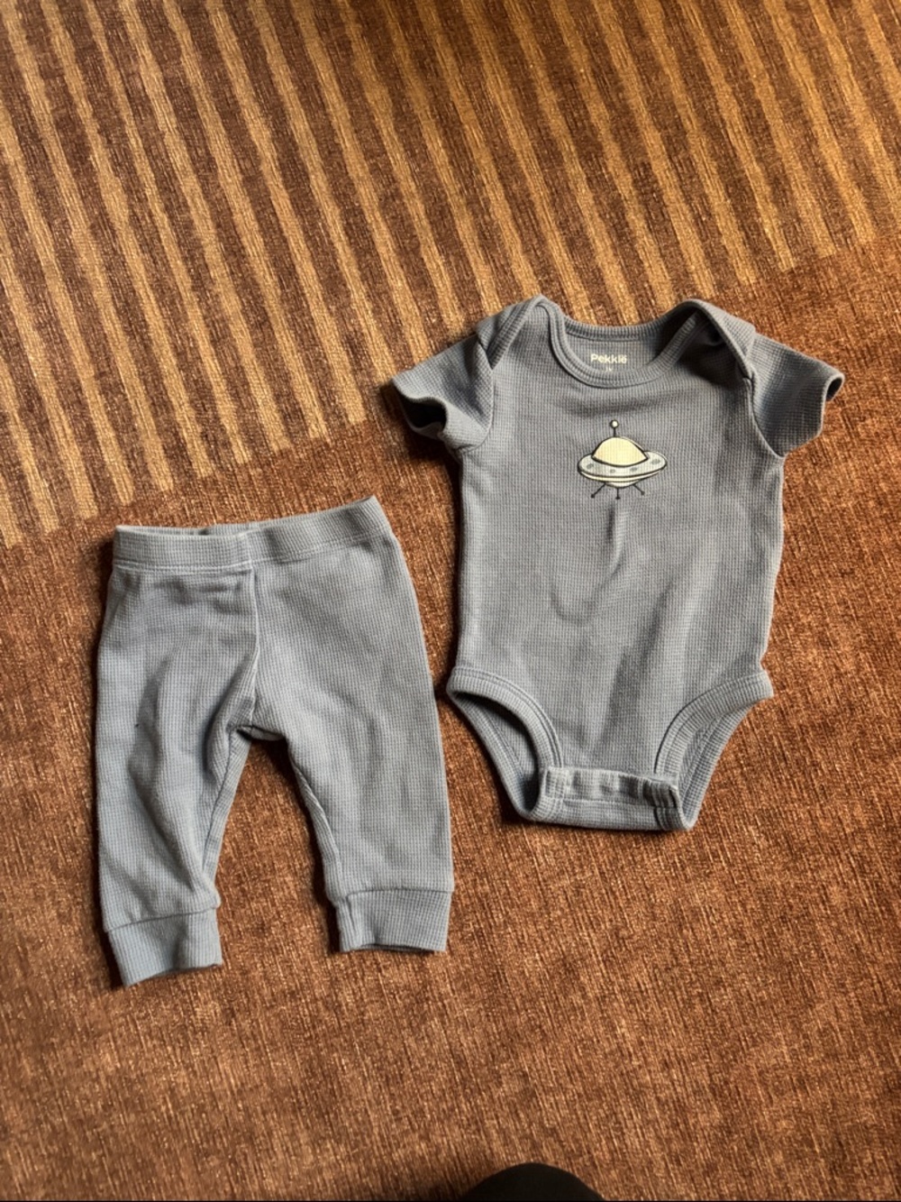 Waffle Knit Baby Bodysuit & Pants Set with Spaceship Patch